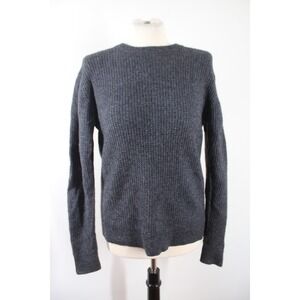 Muji L Charcoal Gray Waffle Knit Wool Yak Crewneck Sweater Long Sleeve Top